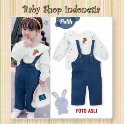 PU575 Setelan Overall Celana Panjang Softjeans Anak Perempuan Atasan Anak Lengan Panjang Bunny Carrots Putih  large